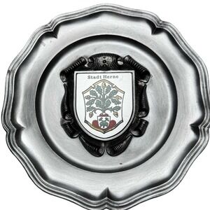 WMF Pewter Wall Plate Stadt Herne Germany 9in‎ Silver Excellent Enameled Crest